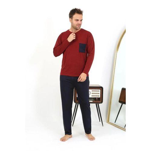 Erkek Uzun Kol Penye Bordo Pijama Takımı