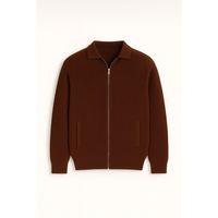 Coppola Selanik Örgü Polo Yaka Cepli Fermuarlı Rahat Kalıp Erkek Triko Hırka - Kahve