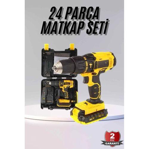 Profesyonel Çift Bataryalı Akülü Vidalama  Matkap 24 Parça