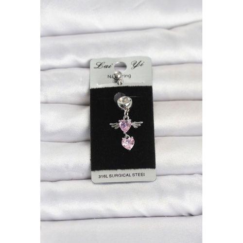 316L Cerrahi Çelik Pembe Zirkon Taşlı Kanat Model Göbek Piercing