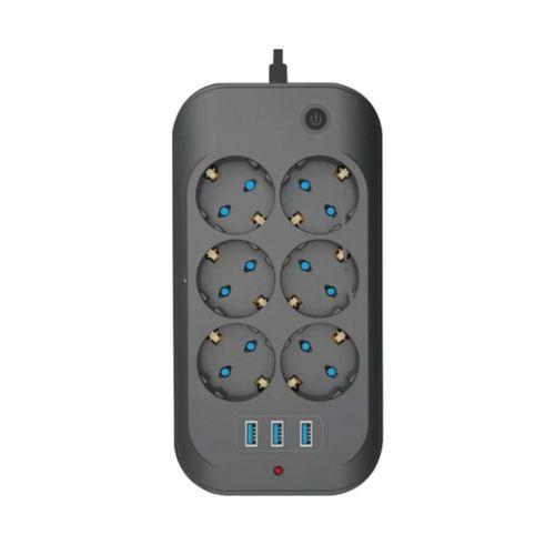 Termal Akım Korumalı, Çocuk Korumalı, 6’lı 2 Mt Uzatma Kablosu 6 X Priz, 3 X Usb