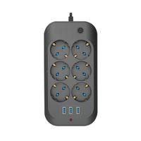 Termal Akım Korumalı, Çocuk Korumalı, 6’lı 2 Mt Uzatma Kablosu 6 X Priz, 3 X Usb