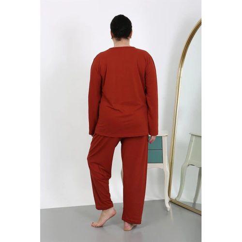 Kadın Büyük Beden Uzun Kol Penye Pijama Takımı Kiremit