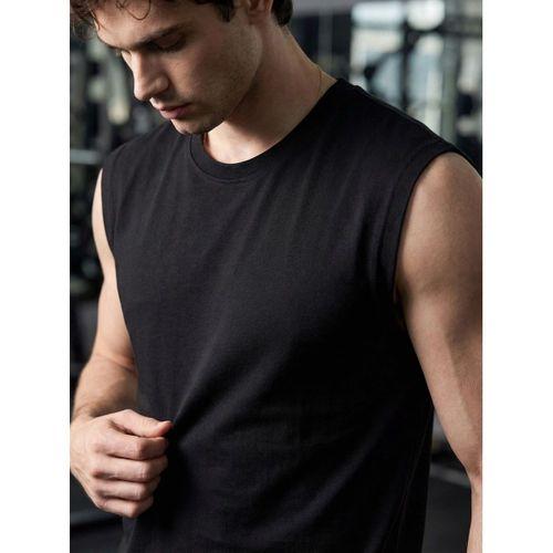 Mantius Oversize Bisiklet Yaka Erkek Atlet Kolsuz T-Shirt - Siyah