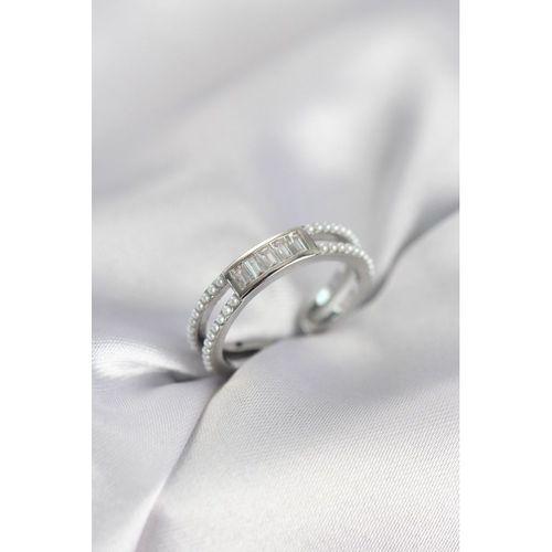 Baget Zirkon Taşlı Gümüş Renk İncili Kadın Yüzük