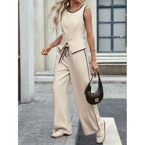 Kadın Kolsuz önü Düğmeli Yelek Ve Pantolon Ikili Takım