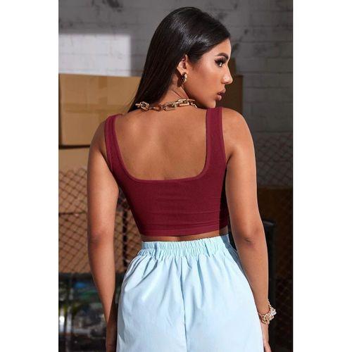 Kadın Bordo Kalın Askılı Crop Top Büstiyer