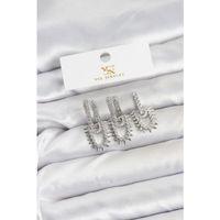 Pirinç Gümüş Renk Zirkon Taşlı Vintage Model YSX Trio Küpe Seti - TJ-BKP11561