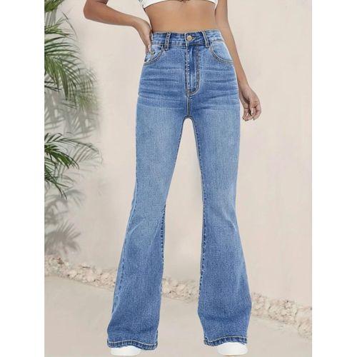 Kadın Yüksek Bel İspanyol Paça Kot Pantolon