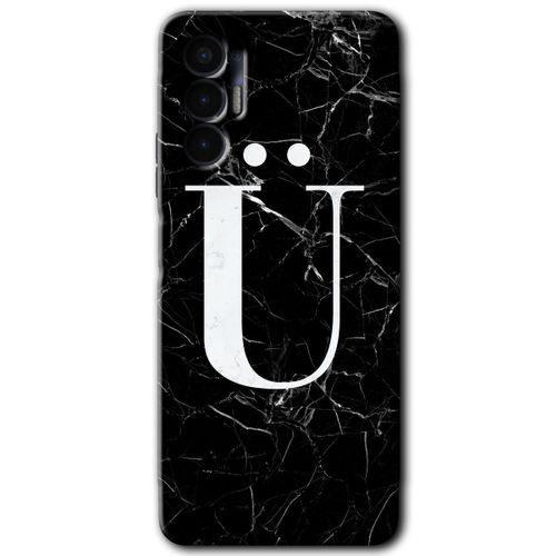 Tecno Spark 8 Pro Kılıf HD Desen Baskılı Arka Kapak - Siyah Mermer Desenli Ü Harfi