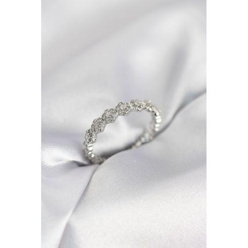 Sıralı Çiçek Model Gümüş Renk Zirkon Taşlı Kadın Yüzük