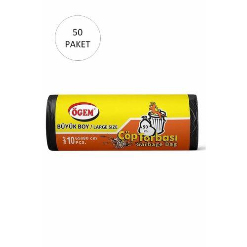 Büyük Boy Çöp Torbası 65 x 80 cm 10 Lu Rulo x 50 Paket = 500 Adet (Siyah)