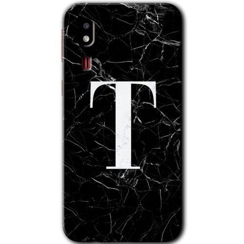 Potkal Hediye Fabrikası Samsung Galaxy A2 Core Kılıf HD Desen Baskılı Arka Kapak - Siyah Mermer Desenli T Harfi