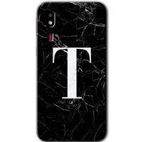 Potkal Hediye Fabrikası Samsung Galaxy A2 Core Kılıf HD Desen Baskılı Arka Kapak - Siyah Mermer Desenli T Harfi