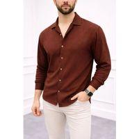 Erkek Aerobin Kumaş Oversize 4 Mevsim Uzun Kollu Rahat Kalıp Gömlek - Kahverengi