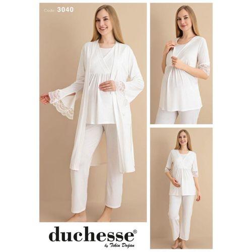 Duchesse 3040 Ekru 3 Lü Hamile Lohusa Pijama Sabahlık Tk
