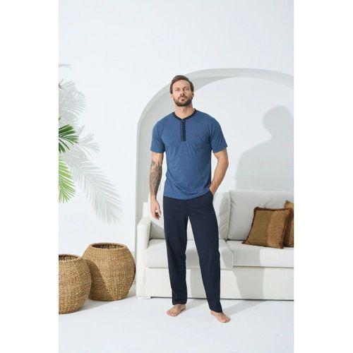 Erkek Pijama Takımı - Midi Yaka Kısa Kol