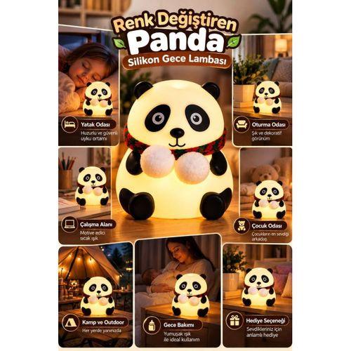 Sevimli Panda Silikon Gece Lambası Renkli Işık Modu Dokunmatik Kontrollü Aydınlatma