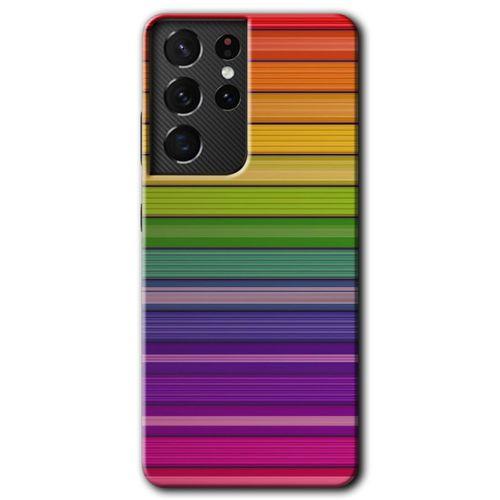 MRCİLETİSİM Samsung Galaxy S21 Ultra Kılıf HD Desen Baskılı Arka Kapak + Temperli Cam - Colorful Lines