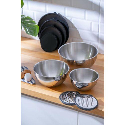 PratikŞef 9 Parça Rendeli Karıştırma ve Saklama Kabı Paslanmaz Çelik Blender Uyumlu (16-20-24 cm)