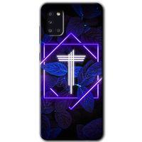 MRCİLETİSİM Samsung Galaxy A31 Kılıf Baskılı Kapak - Dark Neon Yaprak T Harfi + 5D Tam Kaplayan Cam