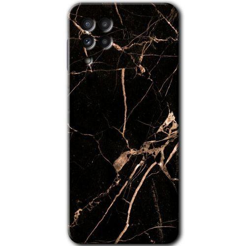 MRCİLETİSİM Samsung Galaxy A22 Kılıf Baskılı Kapak - Siyah Gold Mermer +Tam Ekran Koruyucu