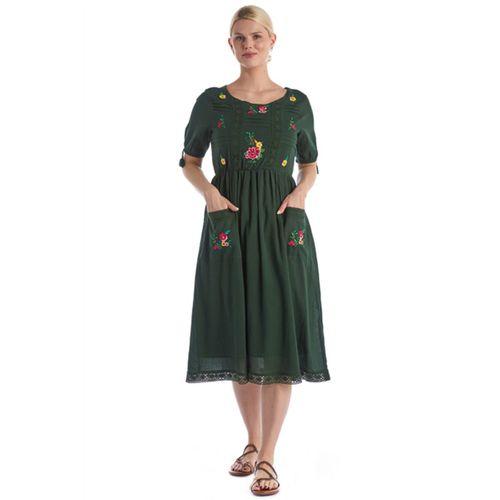 Kısa Kol Yeşil Şile Bezi Midi Boy Yazlık Elbise