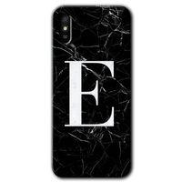 Redmi 9A Kılıf HD Desen Baskılı Arka Kapak - Siyah Mermer Desenli E Harfi + Kırılmaz Cam