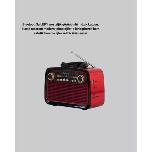 Led’li Nostaljik Bluetooth Hoparlör – Vintage Tasarım, Ahşap Doku