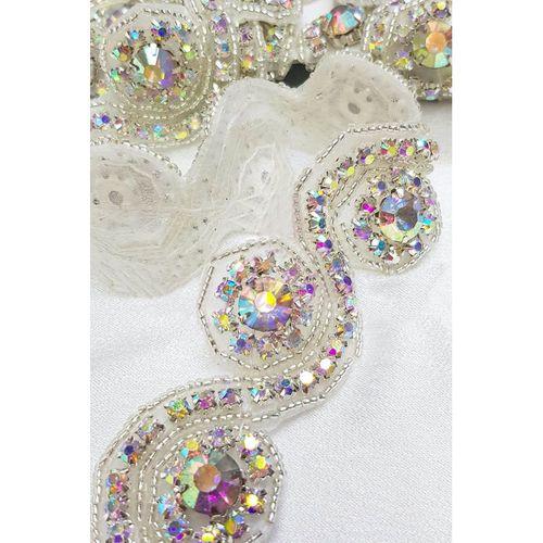 Janjanlı Dar Desenli İşlemeli Kristal Taşlı Şerit