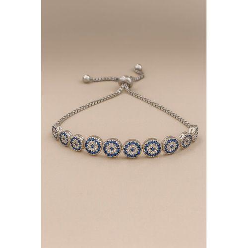 Nazar Boncuklu Asansör Kilitli Kadın Gümüş Bileklik