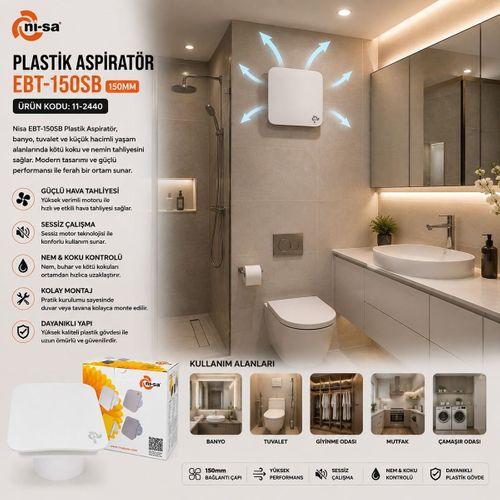 150 mm Plastik Banyo Havalandırma Aspiratörü 20W 320 m³/h