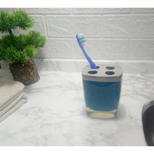 2 Adet Diş Fırçalık Gri Mavi Poliresin 8X4X11Cm Banyo Seti
