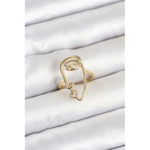 Pirinç Gold Renk Picasso Tarzı Tek Çizgi Yüz Model Kadın Yüzük