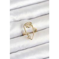 Pirinç Gold Renk Picasso Tarzı Tek Çizgi Yüz Model Kadın Yüzük