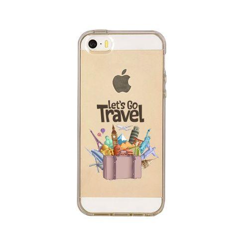 iPhone 5 Let's Go Travel Desenli Premium Şeffaf Silikon Kılıf