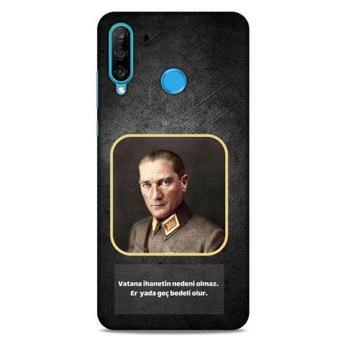 Huawei P30 Lite Kılıf Atatürk (3) Kapak Antrasit