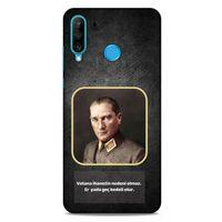 Huawei P30 Lite Kılıf Atatürk (3) Kapak Antrasit