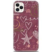 iPhone 11 Pro Max Kılıf HD Baskılı Kılıf - Notalar ve Kalpler Bordo + Tam Ekran Koruyucu