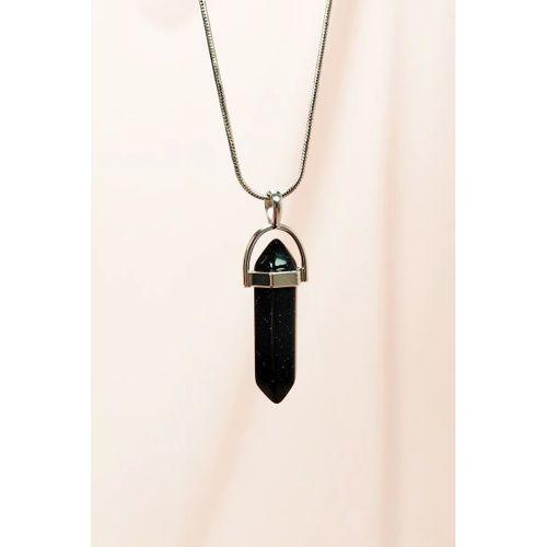 Siyah Yıldız Taşı Doğal Taşı Zincirli El Yapımı Tasarımlı Kolye Uç: 3,5 cm Zincir: 20 cm Kutulu