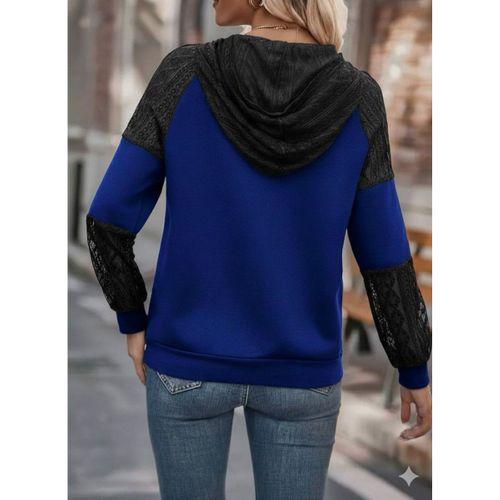 Kadın Uzun Kollu Dantelli Kapşonlu Viskon Iki Iplik Bluz