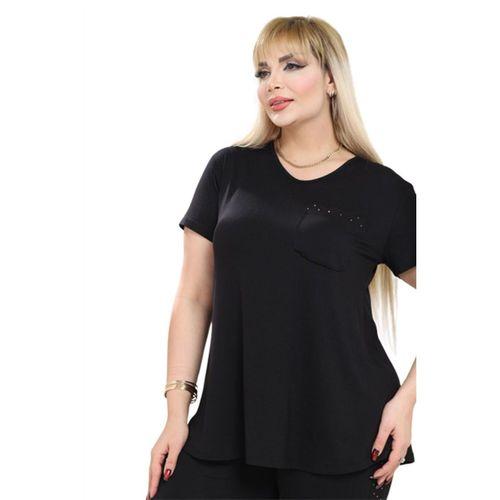 Melsay Butik Siyah Taş Baskılı Cepli Büyük Beden Kadın Kapri Takımı