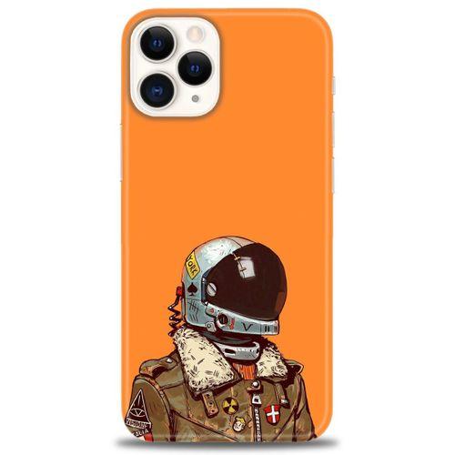 iPhone 12 Pro Max Kılıf HD Baskılı Kılıf - Turuncu Astronot + Tam Ekran Koruyucu