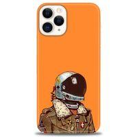 iPhone 12 Pro Max Kılıf HD Baskılı Kılıf - Turuncu Astronot + Tam Ekran Koruyucu