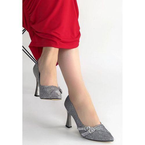Wenda Gümüş Simli Cilt Topuklu Ayakkabı