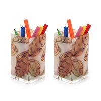 2 Adet Kalemlik İstiridye  Desenli Ofis Gereci 6X6X12Cm 300Ml