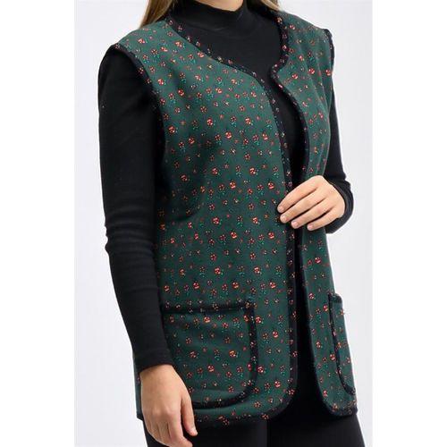 Kolsuz Meryem Çift Taraflı Cepli Pazen Kışlık Yelek Yeşil/Bordo Yşl/Brd