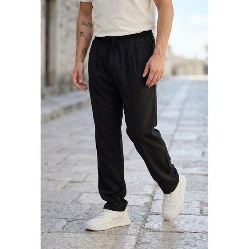 Magnus Tensel Kumaş Relaxed Fit Beli Lastikli Yazlık Erkek Pantolon - Siyah