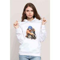 Anime Neon Genesis Evangelion Baskılı Beyaz Kadın Kapşonlu Sweatshirt
