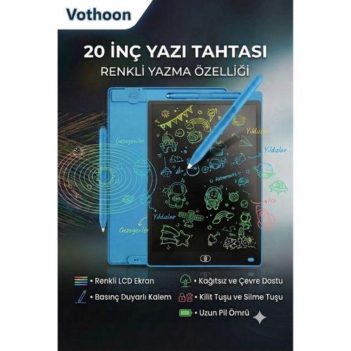 20 Inc Renkli Lcd Grafik Dijital Kalemli Çizim Tableti Yazı Tahta Not Yazma Eğitim Tableti Mavi